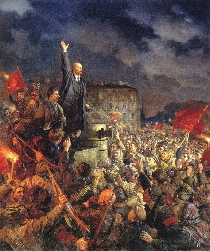 Imagen histórica local asociada a la conmemoración de la Revolución de Octubre.